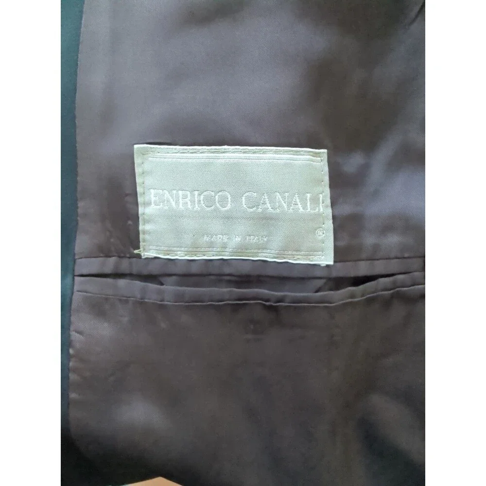 VTG Enrico Canali 44L Blazer Sport Coat Double Breasted Blue Black Designer EUC